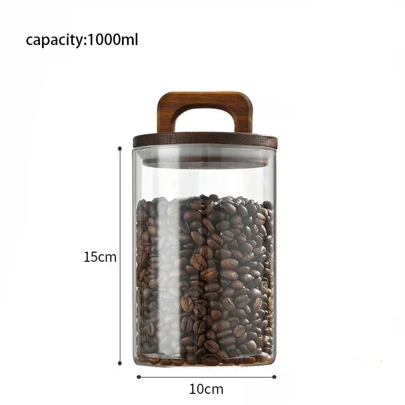 SealNest™ Glass Storage Jar with Wooden Lid – Airtight Kitchen Canister for Coffee, Tea, Spices & More